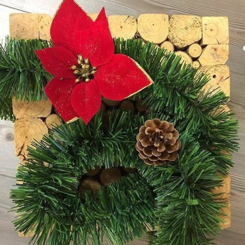 Decorazione da Natale Stubai, Addobbo natalizio, Ornamento da natale, Decorazione festiva, Made in Italy, 800x8 h8 cm, Verde e Rosso
