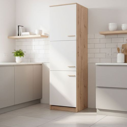 Dispensa da Cucina Beige Marrone Rovere Nodi 5 Ripiani 3 Ante 60x58.5x216h cm, 6 Vani - Saracena