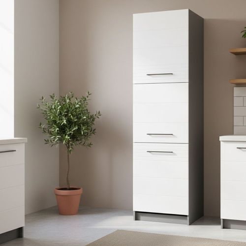 Dispensa da Cucina Bianco Grigio 5 Ripiani 3 Ante 60x58x215h cm, Apertura Battente - Moiolaa