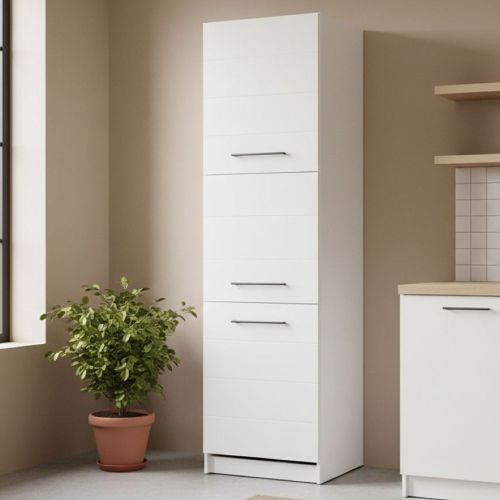 Dispensa da Cucina Bianco Nero 5 Ripiani 3 Ante 60x58x215h cm, Apertura Battente - Falmentaa