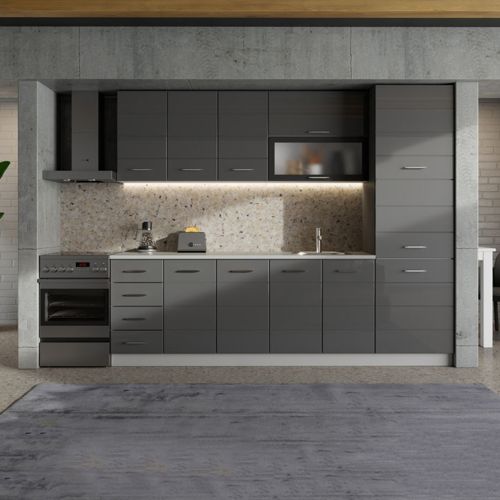 Dispensa da Cucina Nero Antracite Grigio 6 Ripiani Apertura Battente 60x58x214h cm, 3 Ante - Cochem