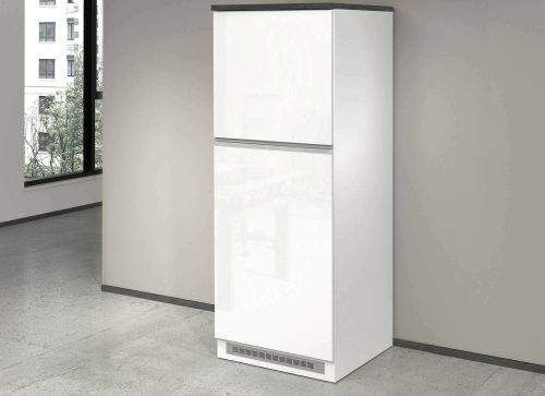 Dispensa da cucina Plinio, Mobile multiuso, Armadio porta frigo a 2 ante, 100% Made in Italy, 60x60h165 cm, Bianco lucido e Ardesia