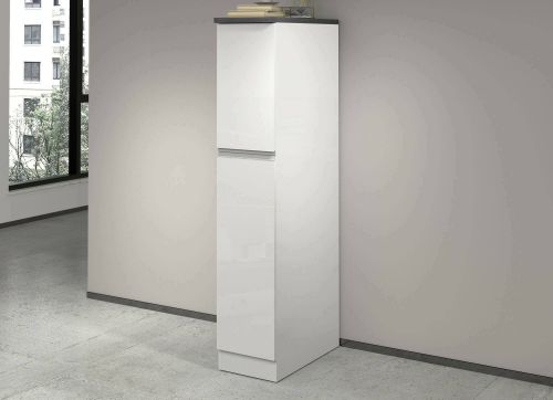 Dispensa da cucina Quintino, Mobile multiuso, Armadio portaoggetti a 2 cassettoni, 100% Made in Italy, 30x60h165 cm, Bianco lucido e Ardesia