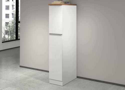 Dispensa da cucina Quintino, Mobile multiuso, Armadio portaoggetti a 2 cassettoni, 100% Made in Italy, 30x60h165 cm, Bianco lucido e Rovere