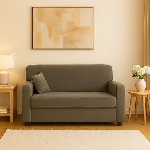 Divano 2 Posti Economico Salvaspazio 125x73x85h cm in Tessuto Grigio Moderno Imbottito per Piccoli Appartamenti e Ufficio con Braccioli – Andreia