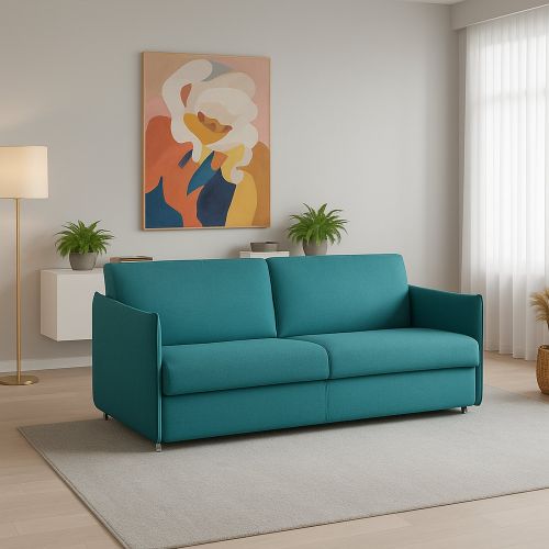 Divano Fisso 2 Posti Azzurro Sfoderabile Idrorepellente 180x95x90h cm, Lavabile Made in Italy - Varedo