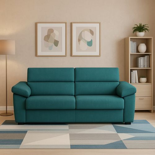 Divano Fisso 2 Posti Azzurro Sfoderabile Idrorepellente 205x95x100h cm, Lavabile Made in Italy - Gorreto