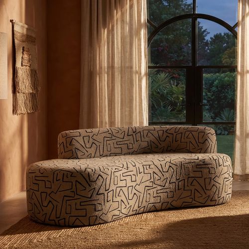 Divano Fisso 2 Posti Beige Nero Disegni Geometrici Posti a Sedere 2 93x45x178h cm, Colore Struttura Nero - Dadato