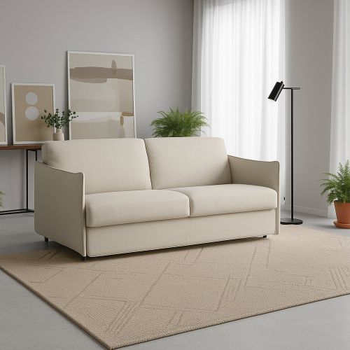 Divano Fisso 2 Posti Beige Sfoderabile Idrorepellente 180x95x90h cm, Lavabile Made in Italy - Varedo
