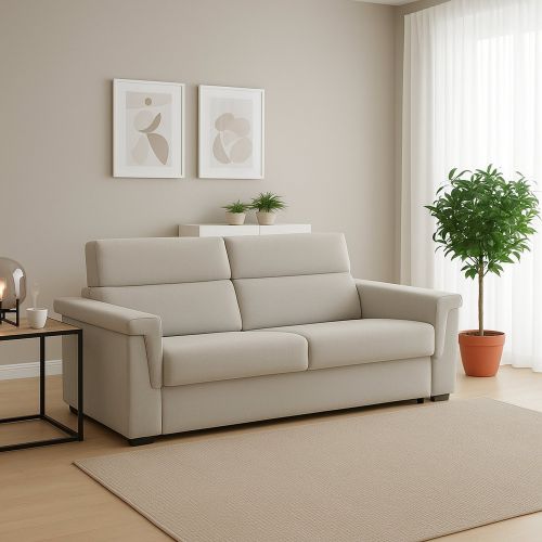 Divano Fisso 2 Posti Beige Sfoderabile Idrorepellente 185x95x100h cm, Lavabile Made in Italy - Lapio