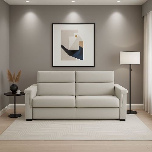 Divano Fisso 2 Posti Beige Sfoderabile Idrorepellente 205x95x100h cm, Lavabile Made in Italy - Flaibano