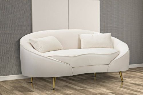 Divano fisso 2 posti Bientina, Sofà dritto, Divanetto per salotto, Poltrona matrimoniale con contenitore, 148x84 h68 cm, Crema e Oro