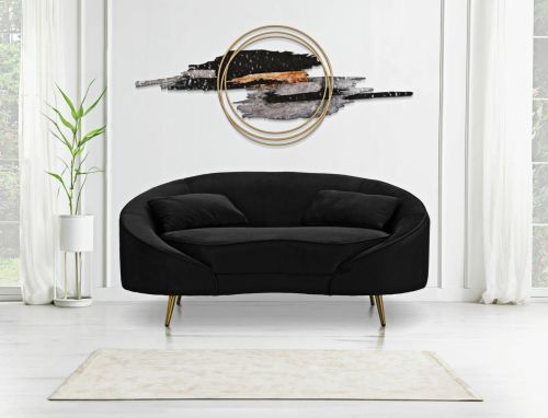 Divano fisso 2 posti Bientina, Sofà dritto, Divanetto per salotto, Poltrona matrimoniale con contenitore, 148x84 h68 cm, Nero e Oro