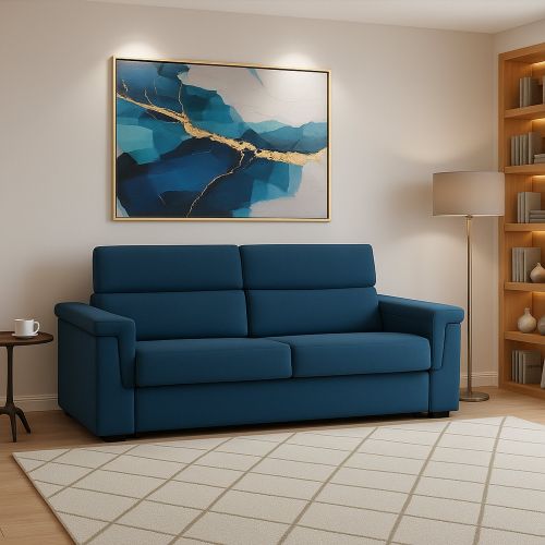 Divano Fisso 2 Posti blu Sfoderabile Idrorepellente 185x95x100h cm, Lavabile Made in Italy - Lapio