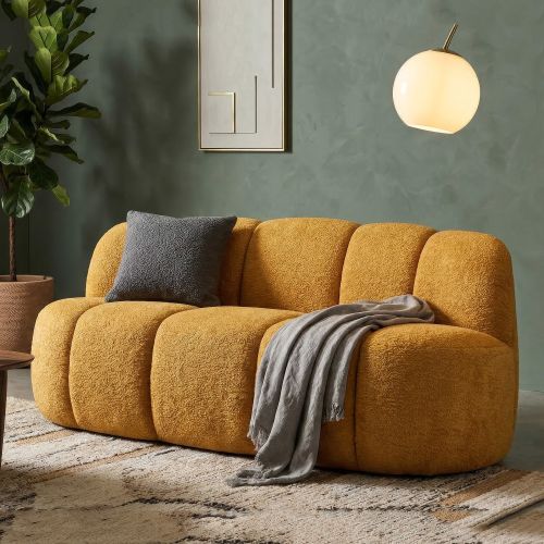 Divano Fisso 2 Posti Giallo Senape Posti a Sedere 2 Materiale Struttura in Legno Nobilitato 82x58x147h cm, Altezza Seduta 40 cm - Alchi