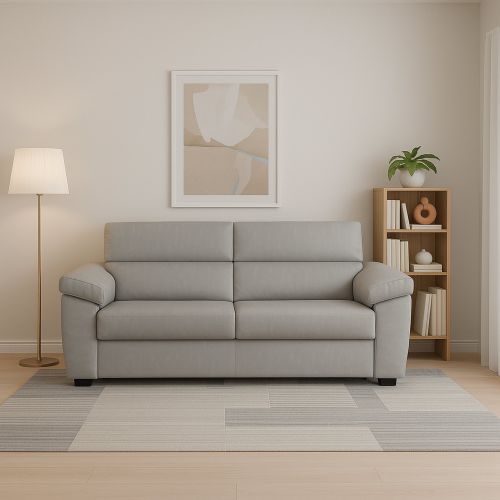 Divano Fisso 2 Posti Grigio Chiaro Sfoderabile Idrorepellente 205x95x100h cm, Lavabile Made in Italy - Gorreto