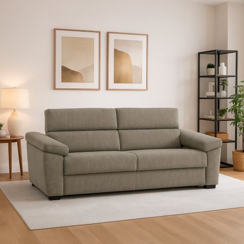 Divano Fisso 2 Posti Grigio Tortora Sfoderabile Idrorepellente 205x95x100h cm, Lavabile Made in Italy - Gorreto