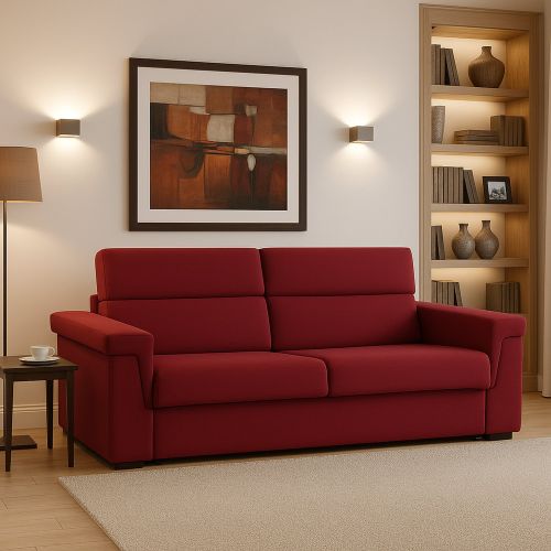 Divano Fisso 2 Posti Rosso Sfoderabile Idrorepellente 205x95x100h cm, Lavabile Made in Italy - Flaibano