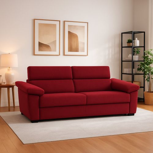 Divano Fisso 2 Posti Rosso Sfoderabile Idrorepellente 205x95x100h cm, Lavabile Made in Italy - Gorreto