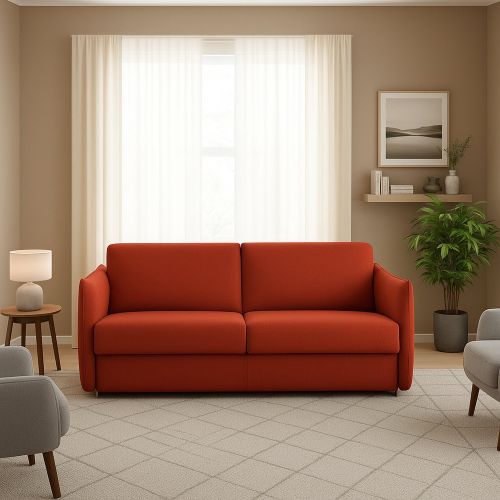 Divano Fisso 3 Posti Arancione Sfoderabile Lavabile 200x95 cm, Braccioli Made in Italy - Severo