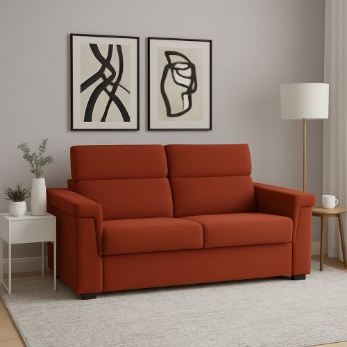 Divano Fisso 3 Posti Arancione Sfoderabile Lavabile 225x95 cm, Braccioli Made in Italy - Cantu