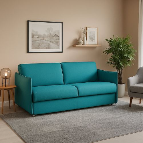 Divano Fisso 3 Posti Azzurro Sfoderabile Lavabile 200x95 cm, Braccioli Made in Italy - Severo