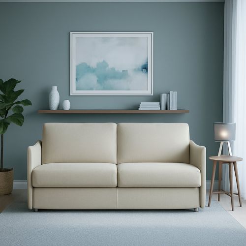 Divano Fisso 3 Posti Beige Sfoderabile Lavabile 200x95 cm, Braccioli Made in Italy - Severo