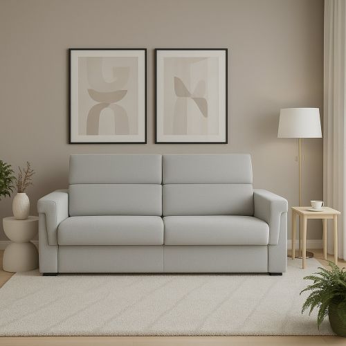 Divano Fisso 3 Posti Beige Sfoderabile Lavabile 225x95 cm, Braccioli Made in Italy - Cantu