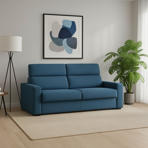 Divano Fisso 3 Posti blu Sfoderabile Lavabile 220x95 cm, Braccioli Made in Italy - Ozegna