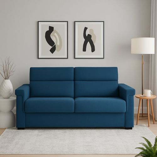 Divano Fisso 3 Posti blu Sfoderabile Lavabile 225x95 cm, Braccioli Made in Italy - Cantu
