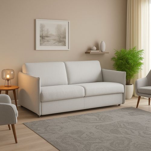 Divano Fisso 3 Posti Grigio Chiaro Sfoderabile Lavabile 200x95 cm, Braccioli Made in Italy - Severo