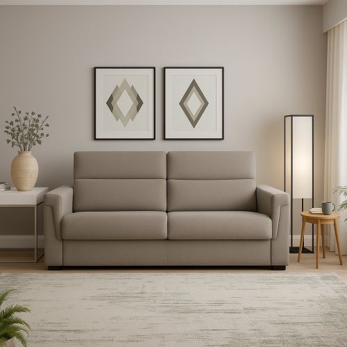 Divano Fisso 3 Posti Grigio Tortora Sfoderabile Lavabile 225x95 cm, Braccioli Made in Italy - Cantu
