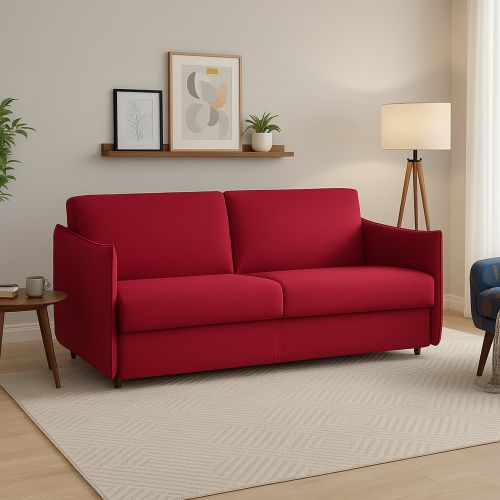Divano Fisso 3 Posti Rosso Sfoderabile Lavabile 200x95 cm, Braccioli Made in Italy - Severo