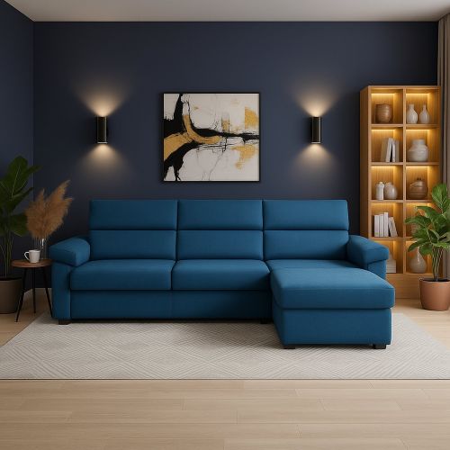 Divano Fisso con Penisola blu Sfoderabile Reversibile 285x160 cm, Idrorepellente Multiposizione Made in Italy - Ceto