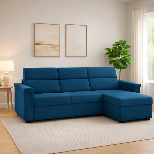 Divano Fisso con Penisola blu Sfoderabile Reversibile 285x160 cm, Idrorepellente Multiposizione Made in Italy - Cintano