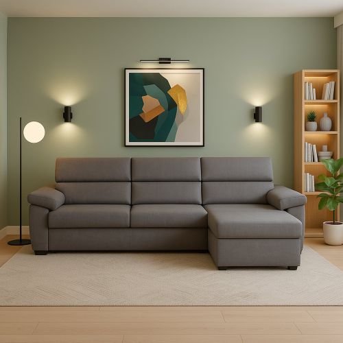 Divano fisso con penisola Ceto, 285x160 h100 cm, Grigio