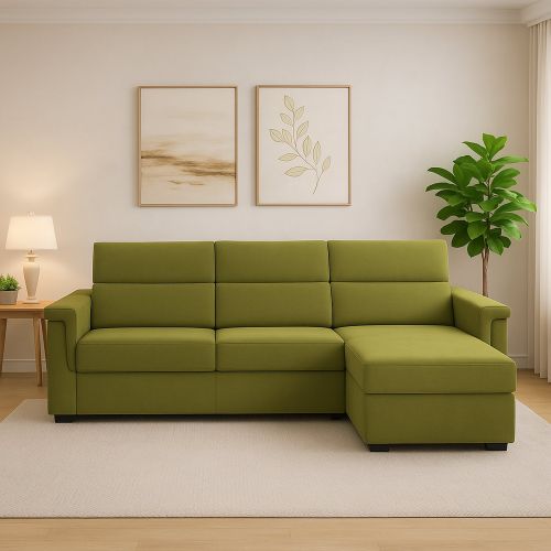 Divano fisso con penisola Cintano, 285x160 h100 cm, Verde