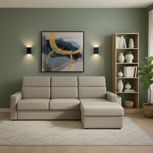 Divano Fisso con Penisola Grigio Tortora- Sfoderabile Reversibile 280x160 cm, Idrorepellente Multiposizione Made in Italy - Vigonovo