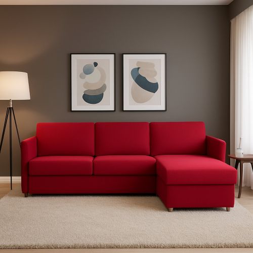 Divano Fisso con Penisola Rosso Sfoderabile Reversibile 260x160 cm, Idrorepellente Multiposizione Made in Italy - Posina