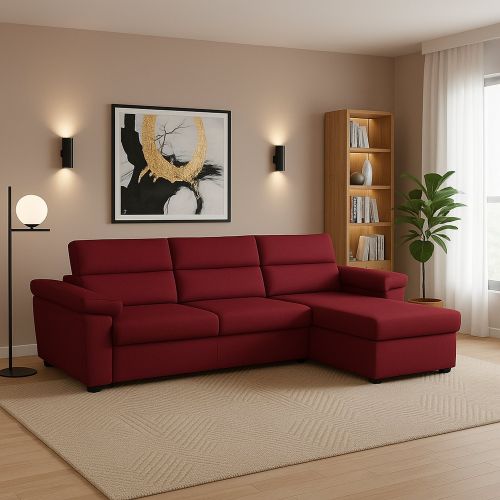 Divano Fisso con Penisola Rosso Sfoderabile Reversibile 285x160 cm, Idrorepellente Multiposizione Made in Italy - Ceto