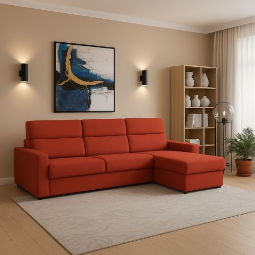 Divano fisso con penisola Vigonovo, 280x160 h100 cm, Arancione