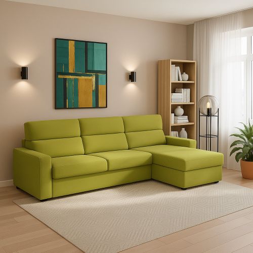 Divano fisso con penisola Vigonovo, 280x160 h100 cm, Verde