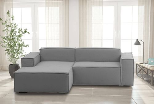 Divano fisso Daniela, Divano componibile a 2 posti large con penisola sinistra, 100% Made in Italy, Sofà moderno in tessuto, Cm 240x170h70, Grigio