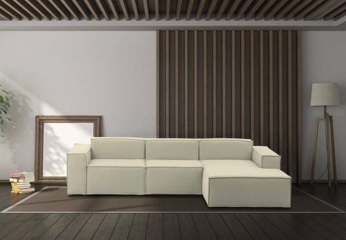 Divano fisso Giovanna, Divano componibile a 3 posti con penisola destra, 100% Made in Italy, Sofà moderno in tessuto, Cm 300x170h70, Beige