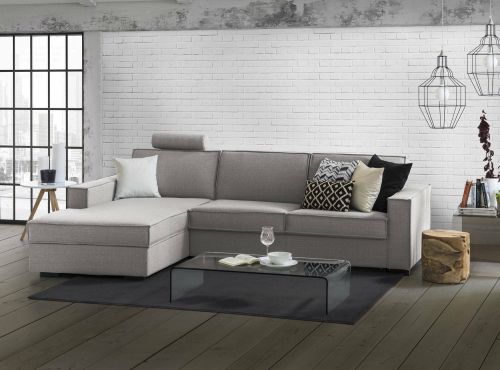 Divano fisso Grazia, Divano ad angolo, 100% Made in Italy, Sofà Soggiorno con, penisola contenitore Sinistra, con Braccioli standard, Cm 280x95h90, Grigio