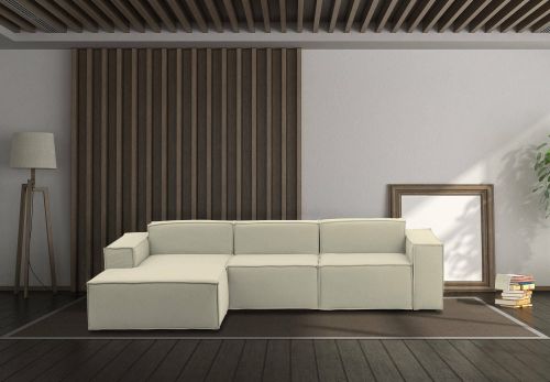 Divano fisso Jessica, Divano componibile a 3 posti con penisola sinistra, 100% Made in Italy, Sofà moderno in tessuto, Cm 300x170h70, Beige