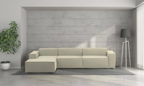 Divano fisso Licia, Divano componibile a 4 posti con penisola sinistra, 100% Made in Italy, Sofà moderno in tessuto, Cm 340x170h70, Beige