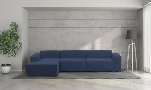 Divano fisso Licia, Divano componibile a 4 posti con penisola sinistra, 100% Made in Italy, Sofà moderno in tessuto, Cm 340x170h70, Blu