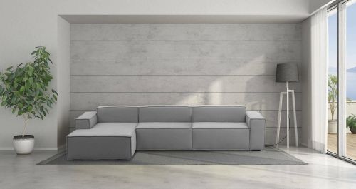 Divano fisso Licia, Divano componibile a 4 posti con penisola sinistra, 100% Made in Italy, Sofà moderno in tessuto, Cm 340x170h70, Grigio