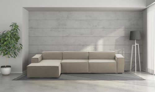 Divano fisso Licia, Divano componibile a 4 posti con penisola sinistra, 100% Made in Italy, Sofà moderno in tessuto, Cm 340x170h70, Tortora